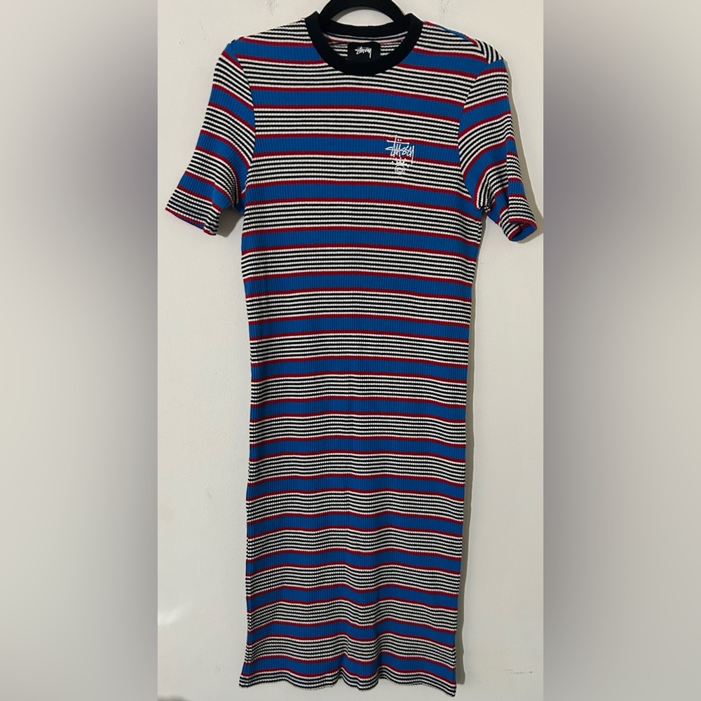 Stussy Striped Midi Dress in Blue, Red, Black